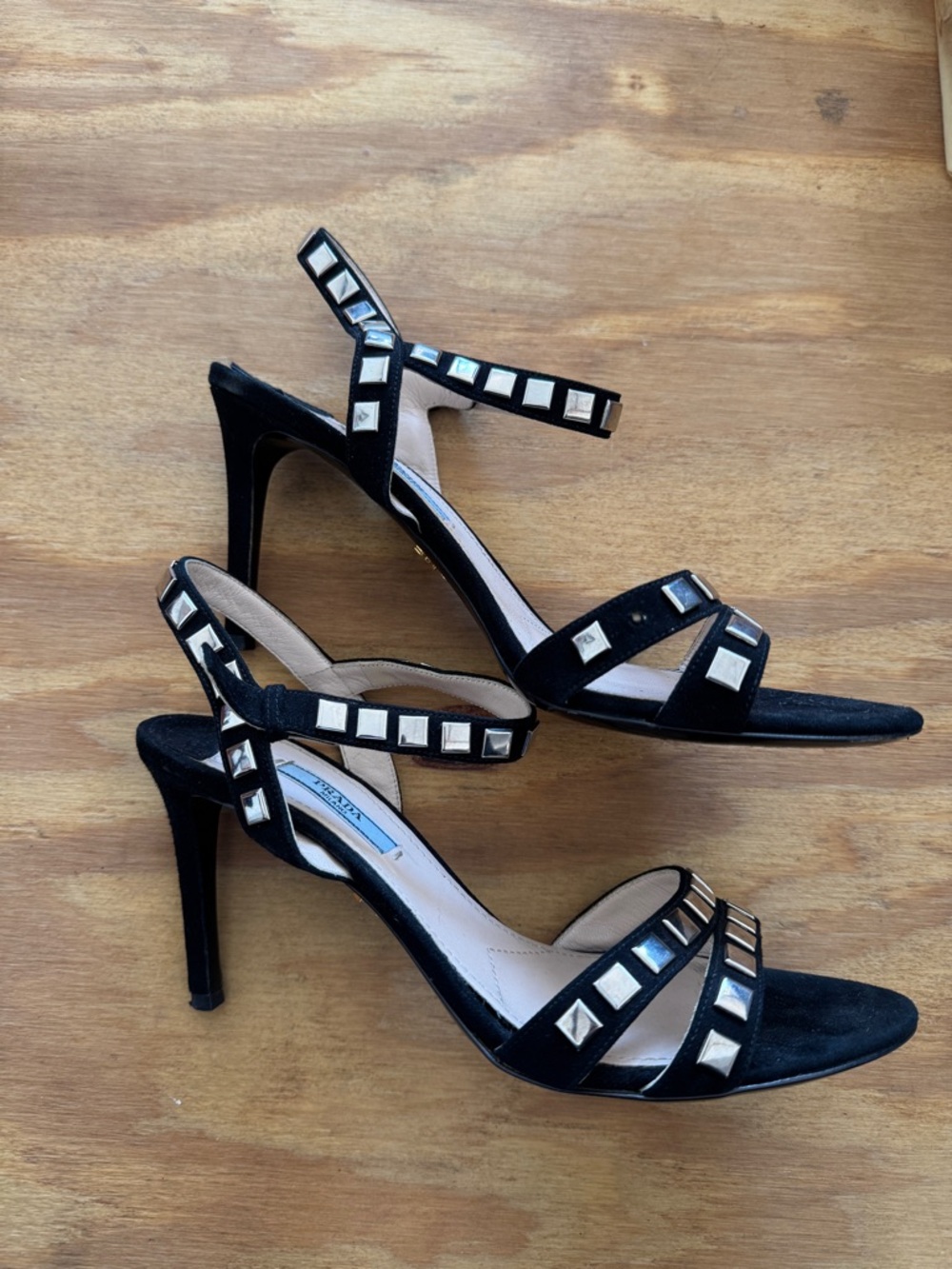 Prada Black Studded Suede Slingback Heels - Picture 3 of 6